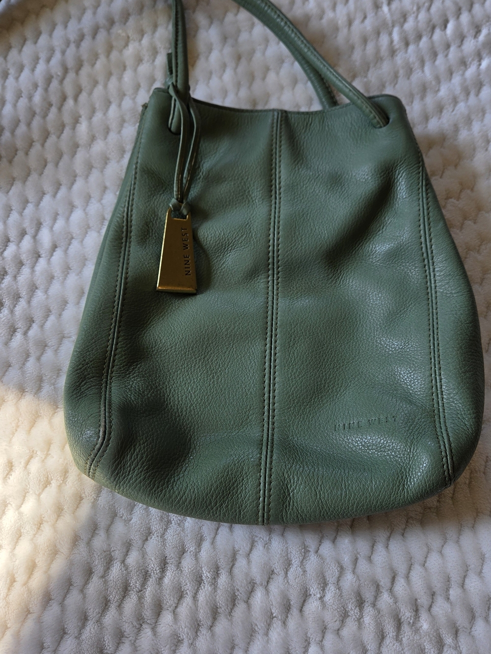 Nine West Green Genuine Leather Hobo Shoulder Bag Gold Logo Tag